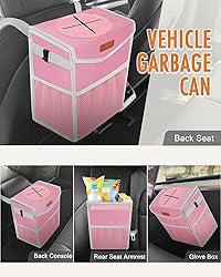 Pritent Car Trash Can with Lid, Cute Leakproof Car
