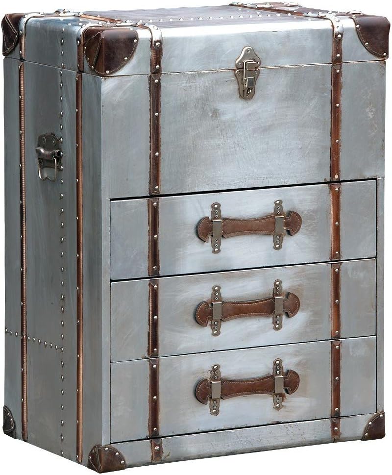Asia Dragon Industrial style aluminium side bedside trunk cabinet 3 drawers & lid