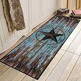 Western Hallway Runner Rug 2x6,Western Barn Texas Star on Old Wooden Plank,Rustic Throw Accent Area Rug Non Slip Washable Rug Runner Floor Carpet for Entryway Hallways Kitchen Laundry Bathroom,Teal
