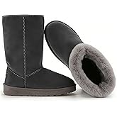 TeqHome Winter Snow Boots for Women, Classic Waterproof Womens Snow Boots with Faux Suede, Warm Comfortable Mid-Calf Fur Boot Outdoor(Grey)
