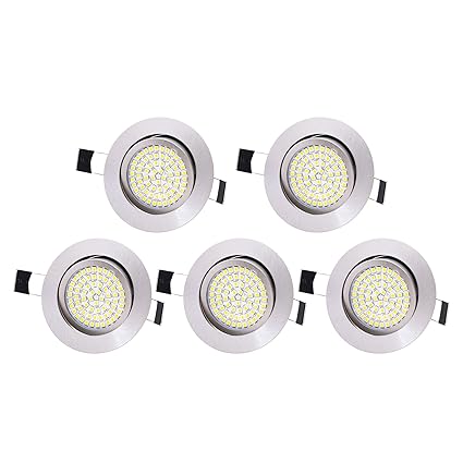 5 x Lu-Mi LED Einbaustrahler Flach 230V - Deckenspots Ultra Flach Einbaustrahler | 350 Lumen | 230V | 3,5W | Licht: Warmweiss 3200K | Gehäuse Rund | (Edelstahl gebürsted)