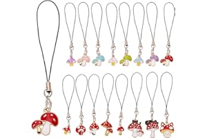 BEEFLYING 16 Pcs Kawaii Cell Phone Charms for Mobile Phone Strap Hanging Pendants Aesthetic Phone Decor for Jewelry Making Phone Charm Wallet Keychain Pendant Accessories(Mushroom)