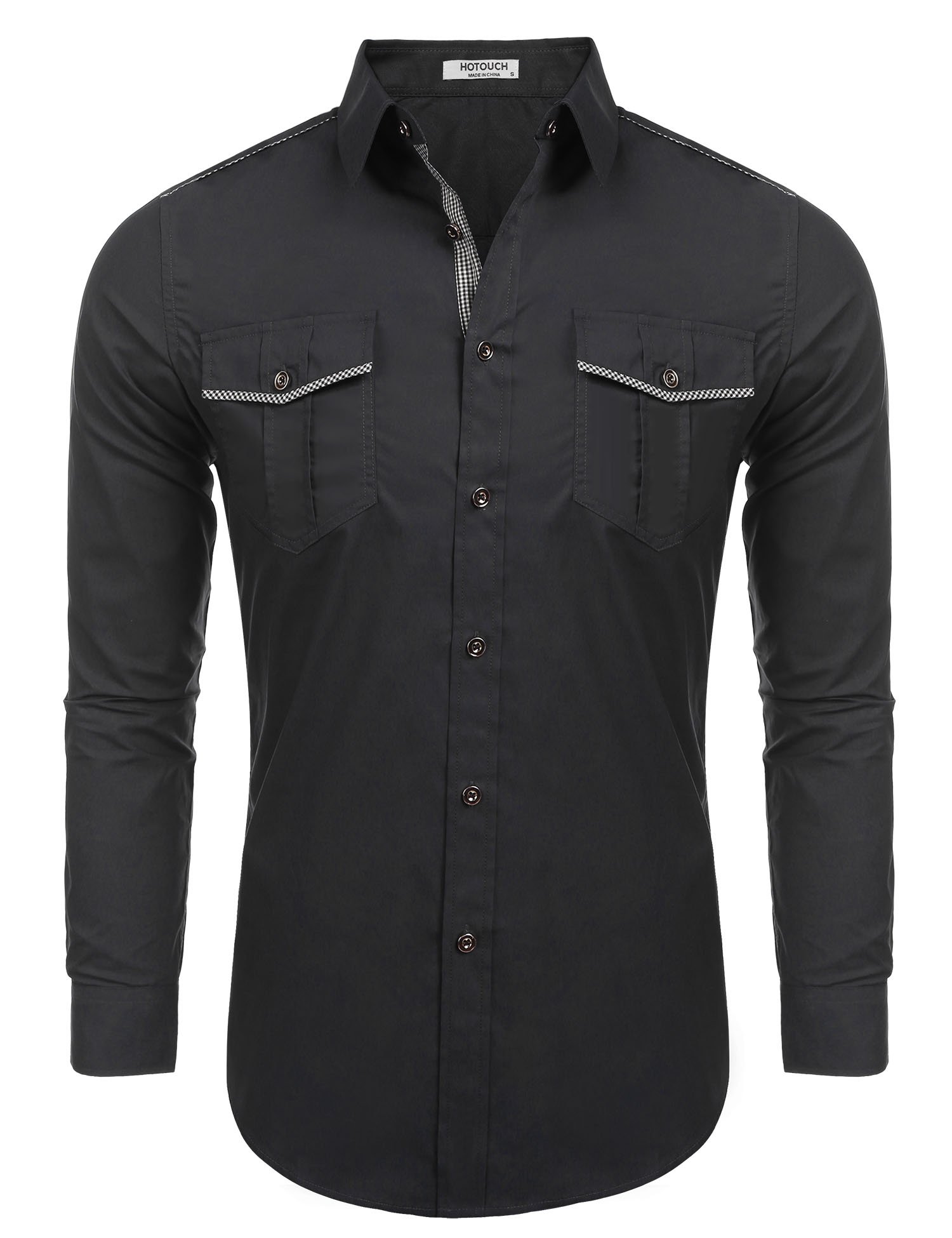 HOTOUCH Men\'s Fitted Button Up Long Sleeve Dress Shirt For Men,Dark Gray,Large