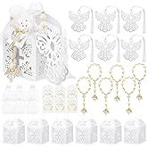 Ecation 100 Pcs Baptism Favors, 20 Mini Rosary 20 Angel Bookmarks 20 Cross Baptism Party Boxes 20 White Organza Bags 20 Thank You Tags for Baby Shower Christening Communion Party Gift