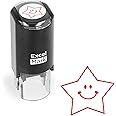 ExcelMark Round Teacher Stamp - Happy Star - RED Ink