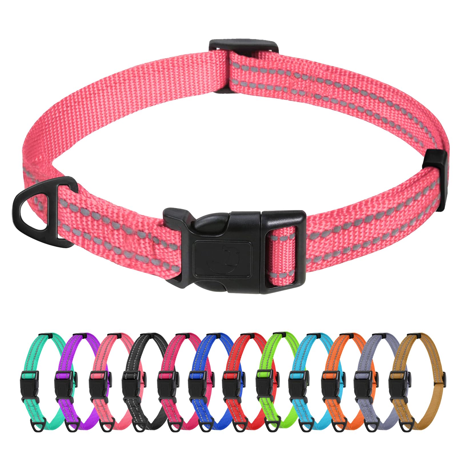 TagMe Reflective Nylon Dog Collars, Adjustable Classic Pet Collar with Quick Release Buckle for Extra Small Dogs, Baby Pink, 1.5 cm Width