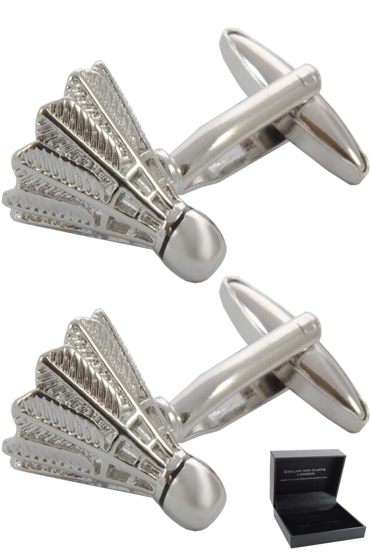Cufflinks for Men + Presentation Box - Badminton - Shuttle Cock Badminton Court - Solid Brass Metal - Racquet Sport - Silver Colour - One Pair