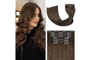 UGOTRAYS Medium Brown Clip in Hair Extensions Real Human Hair, 70g 7pcs 18inch,Soft & Natural Straight Double Weft for Women #4 Chocolate Brown Human Hair Extensions