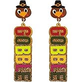 ROSTIVO Acrylic Thanksgiving Turkey Gobble Earrings – Colorful Glitter Drop Jewelry for Women, Fall Party & Holiday Costume Accessory