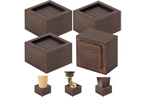 FASONLA Bed Risers (Set of 4) - Oak Solid Wood Furniture Risers Lifts Height 2" with Non-Slip Recessed Hole (4pcs-2" Hight-Walnut Color)