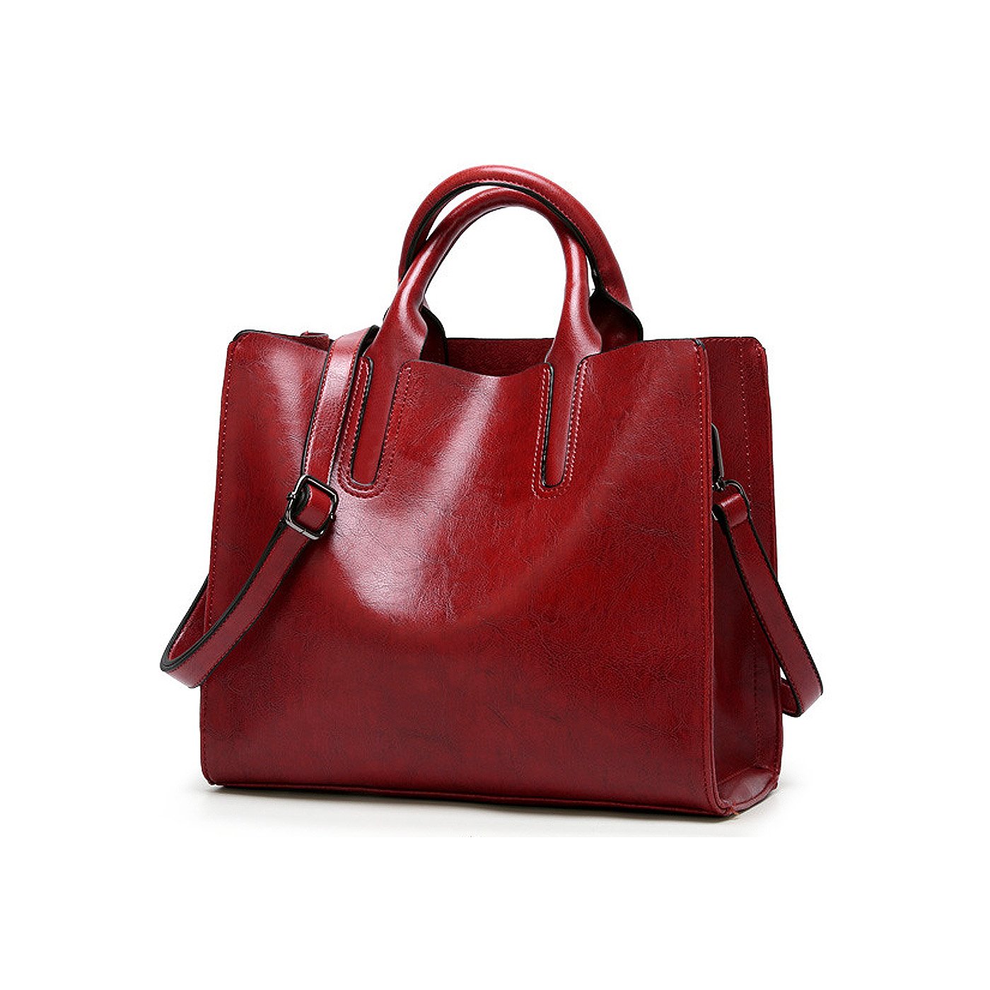 Coolives Women's Tote Bag with Handle in PU Leather Wine red