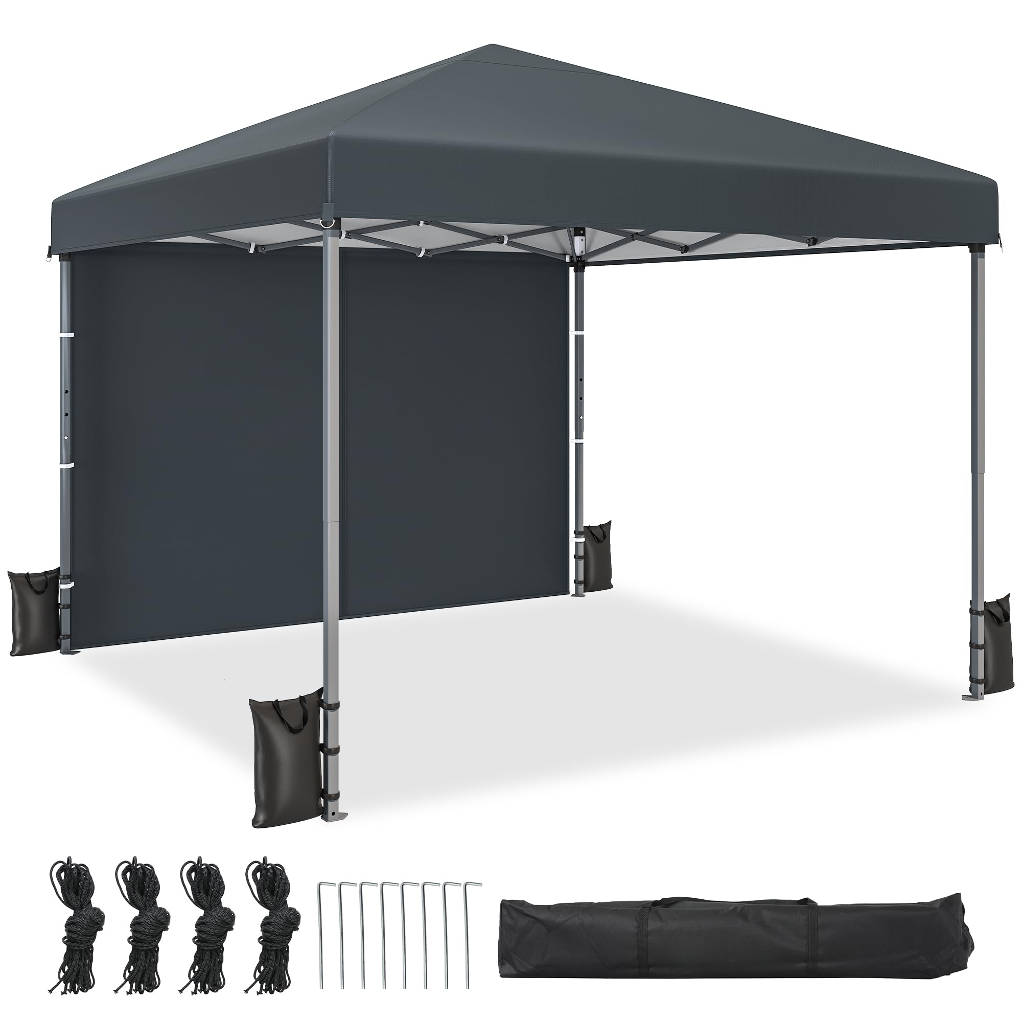 DWVO 3 x 3m Pop-Up Pavillon | wasserdicht Faltpavillon | Anti-UV Gartenzelt Partyzelt | mit Tragetasche und Seilen | für Camping Markt Festival (Grau+Einteiliges Tuch)