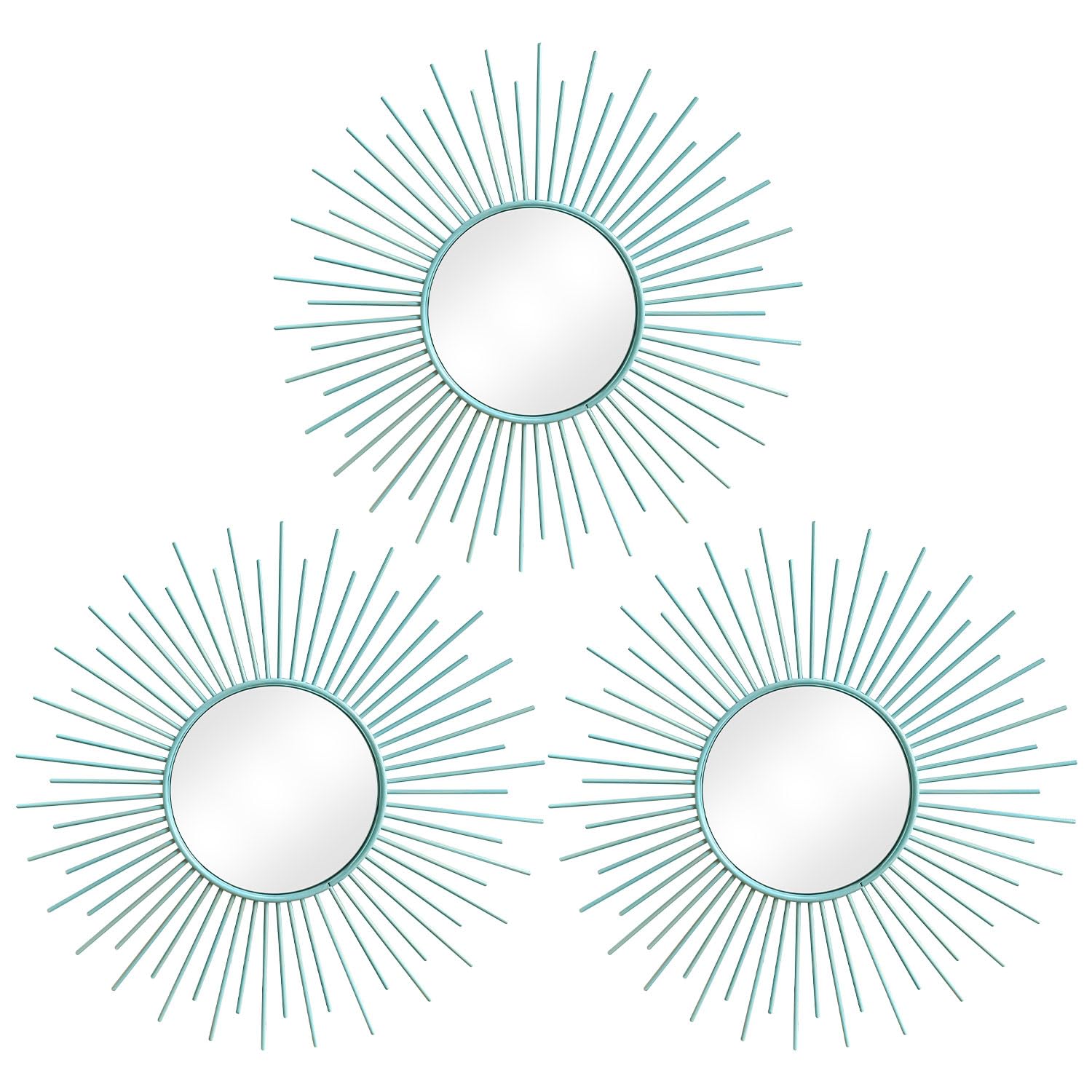 Photo 1 of 3 Pack Metal Mirrors for Wall Sunburst Wall Mirrors Home Décor Decorative Hanging Wall Art for Living Room Bedroom Entryway (Blue, Sunburst)