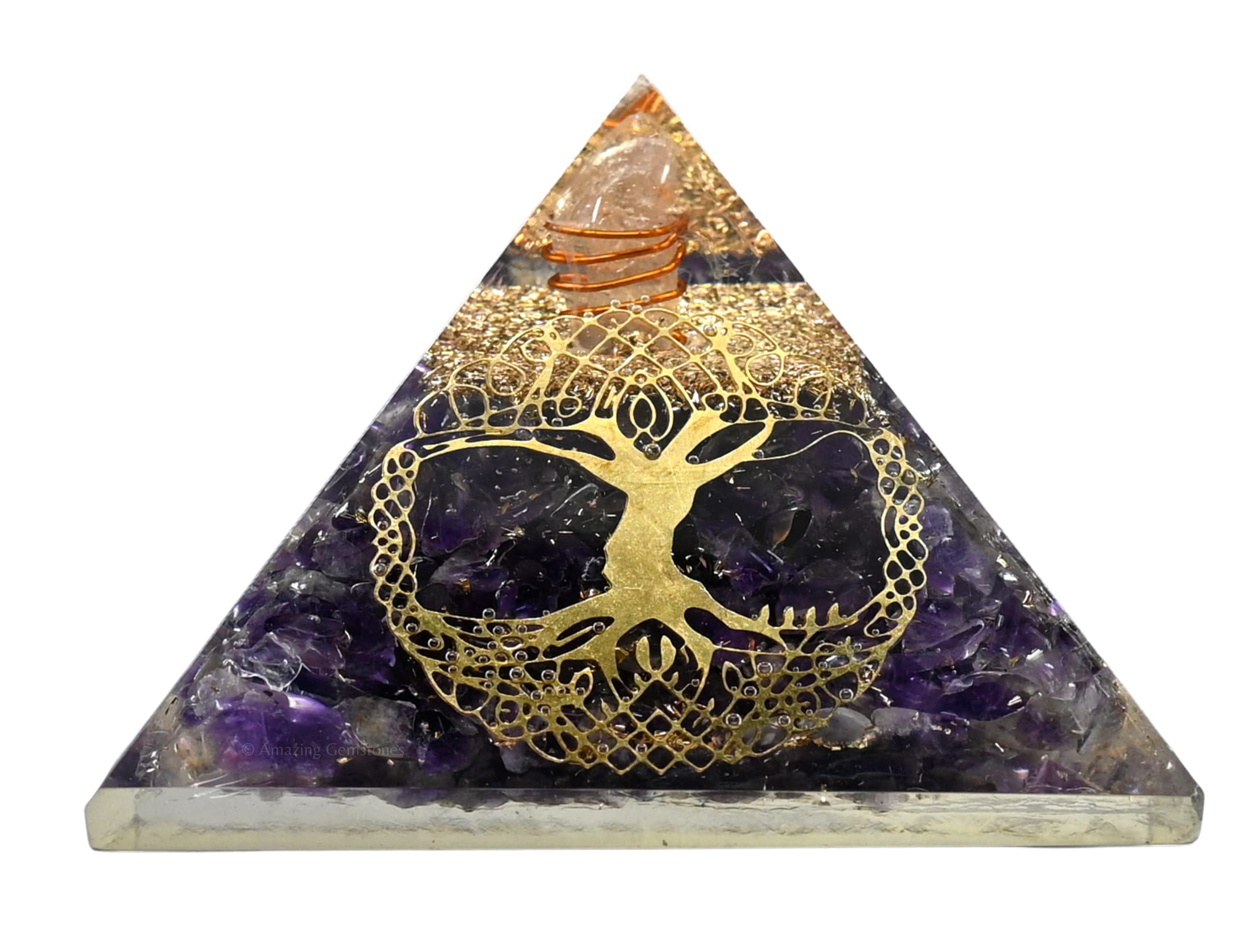 Large Orgone Pyramid | Amethyst Pyramid Crystal | Tree of Life Orgonite Pyramid | Organ Pyramids Positive Energy Healing