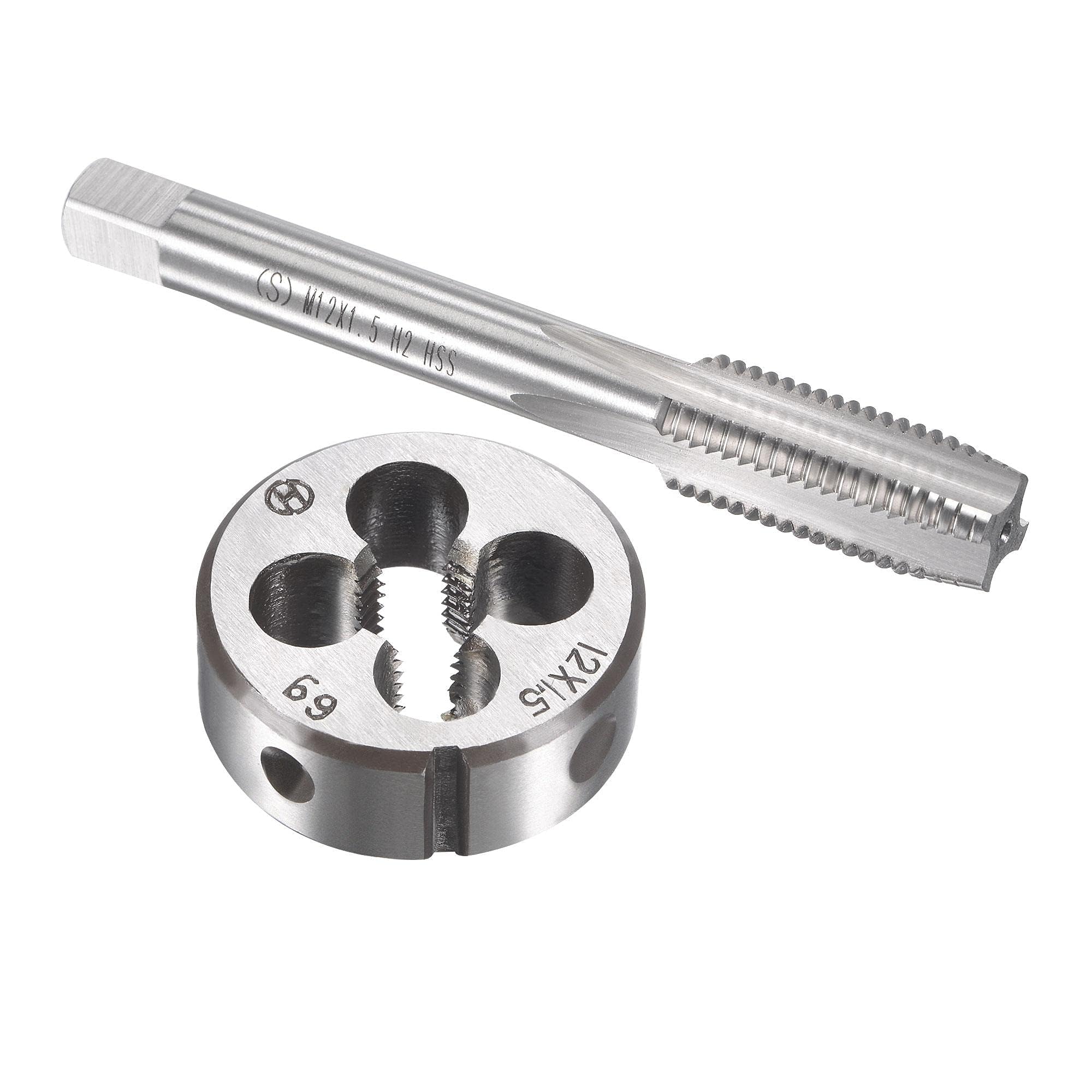 TOP-VIGOR M12 x 1.5mm Metric Tap and Die Set, Machine Thread Screw Tap with Round Threading Die, Heavy Duty Tap & Die Kit for DIY, Repair, Cutting External and Internal Thread