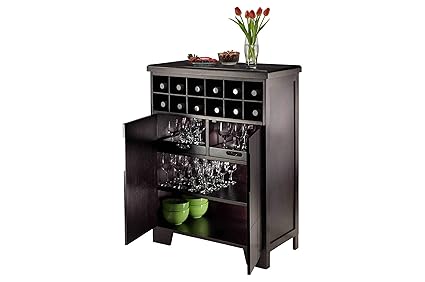 Aprodz Mango Wood Wine Storage Stylish Dacona Bar Cabinet for Living Room | Walnut Finish