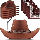 Zhanmai 12 Pcs Cowboy Hat and Bandana Cowboy Cowgirl Hats Bulk Western Party Costume Halloween Accessory