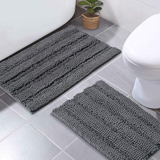 Amazon Com Nicetown Grey Bath Rugs Extra Thick Bath Rugs For Bathroom Anti Slip Soft Plush Chenille Shaggy Bath Mats Living Room Bedroom Mats Water Absorbent Floor Carpets 20 X 32 Plus 17 X