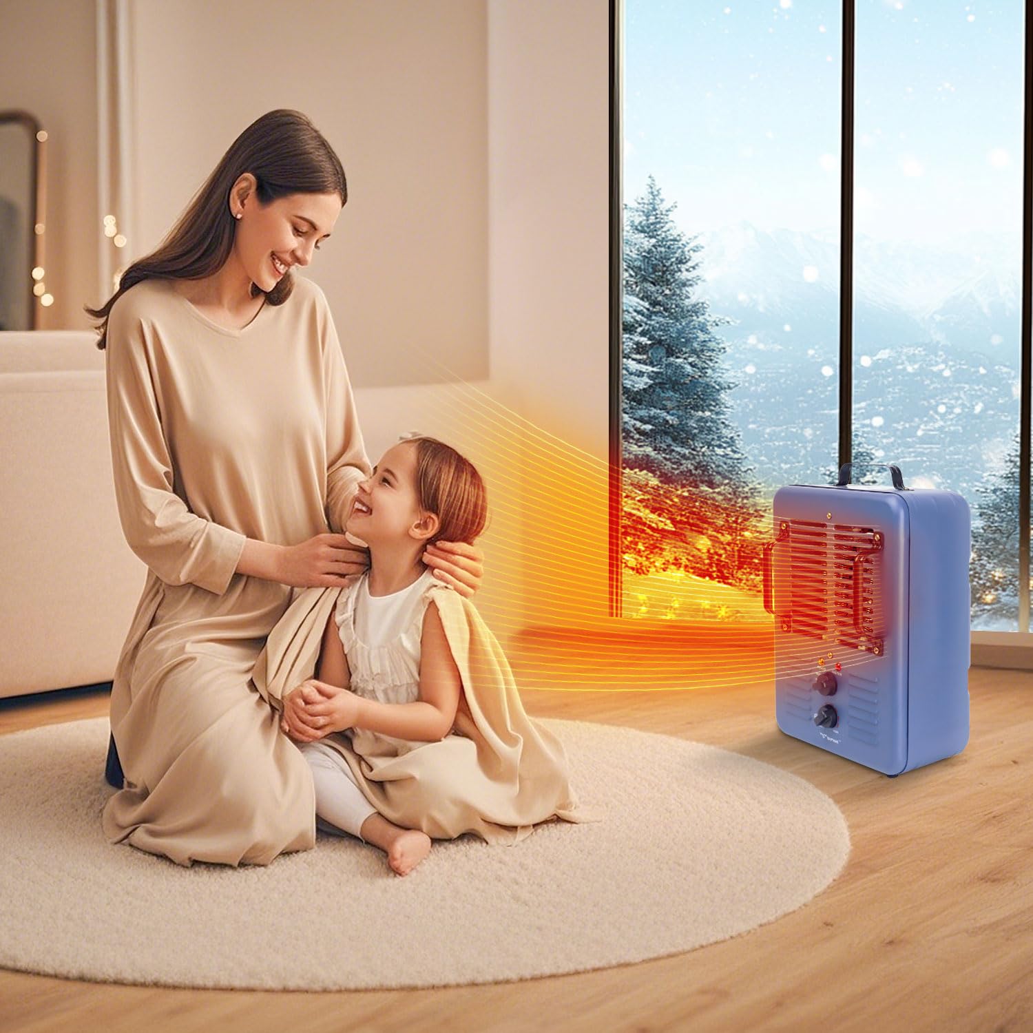 Milkhouse Space Heater, 1300W/1500W Heater with Thermostat, 3 Heat Settings, Safe and Quiet Heater, Anti-Freezing Setting for Garage Workshop Warehouse, Blue