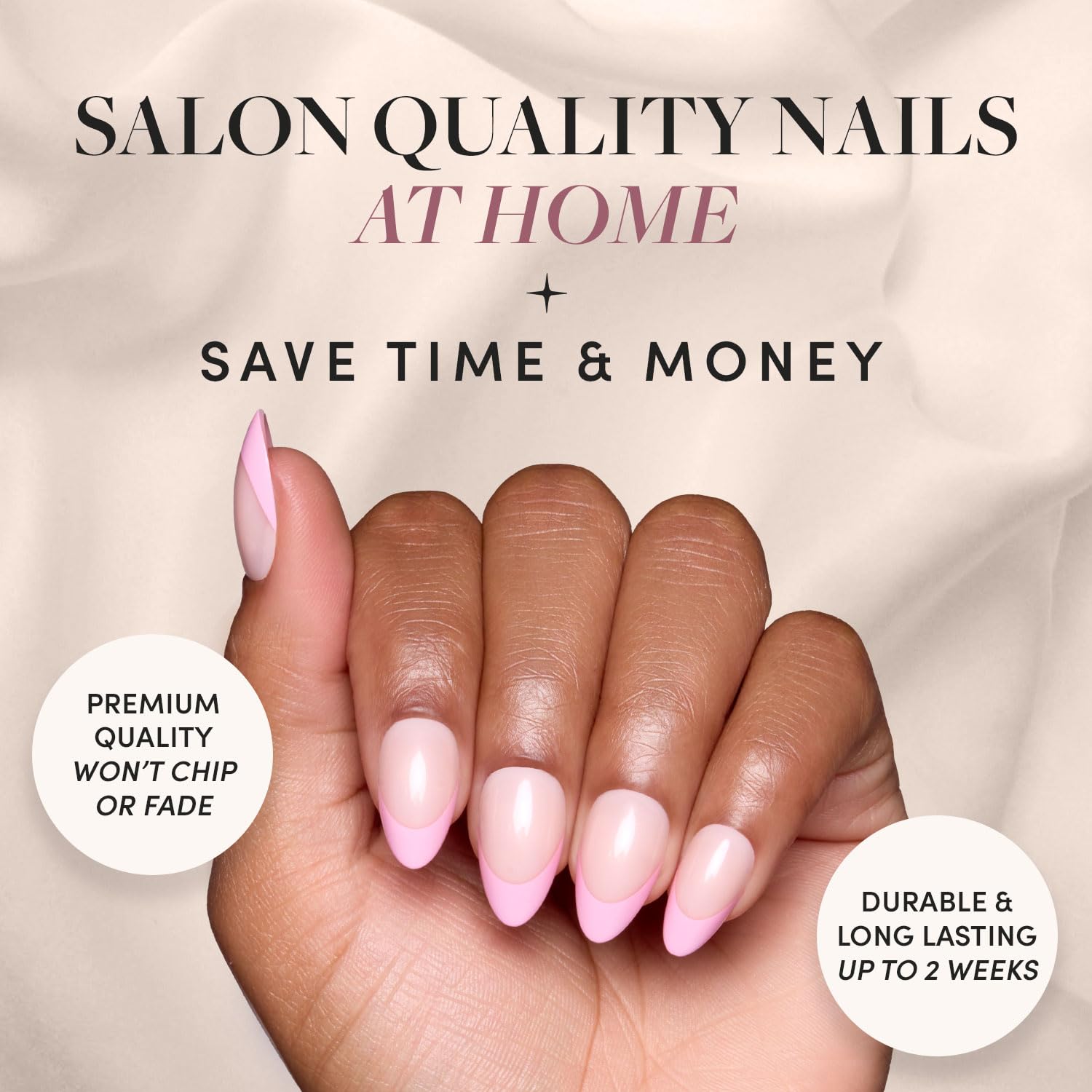 Glamnetic Press On Nails - Pink Macaron | Semi-Transparent Pastel Light Pink French Tip Short Almond False Nails, Reusable Stick On Fake Nails with Glue | Salon Quality | 15 Sizes - 30 Nail Kit - Image 2