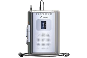 KLIM K8 Cassette Tape Player Portable - Cassette Recorder - New Version - AM/FM - Built-in Microphone & Speaker - Headphone Jack & Earphones - Silver