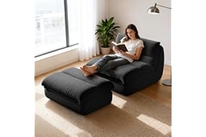 Selyteramy Boneless Chaise Lounge Chair Indoor, Adult Bean Bag Chair with Ottoman, Memory Foam Stuffed Lazy Sofa Couch Floor 