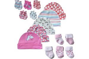 Chamie Baby's Organic Cotton Socks, Caps and Mittens Set for Baby Girls and Boys