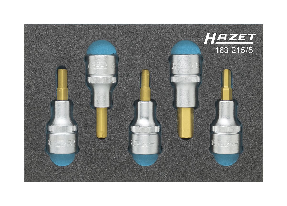 HAZET 163-215/5 Hexagon Profile Screwdriver Socket Set - CVD-Tin Coated