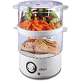 Oster Double Tiered Food Steamer, 5 Quart, White (CKSTSTMD5-W-015)