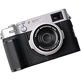 Iborrys Camera Genuine Leather Half Case ,Compatible with FUJIFILM Fuji X100VI , Made by Hand - Top Layer Genuine Leather Body + Metal Base Plate + Hand Shank 3-in-1 Design (Black)