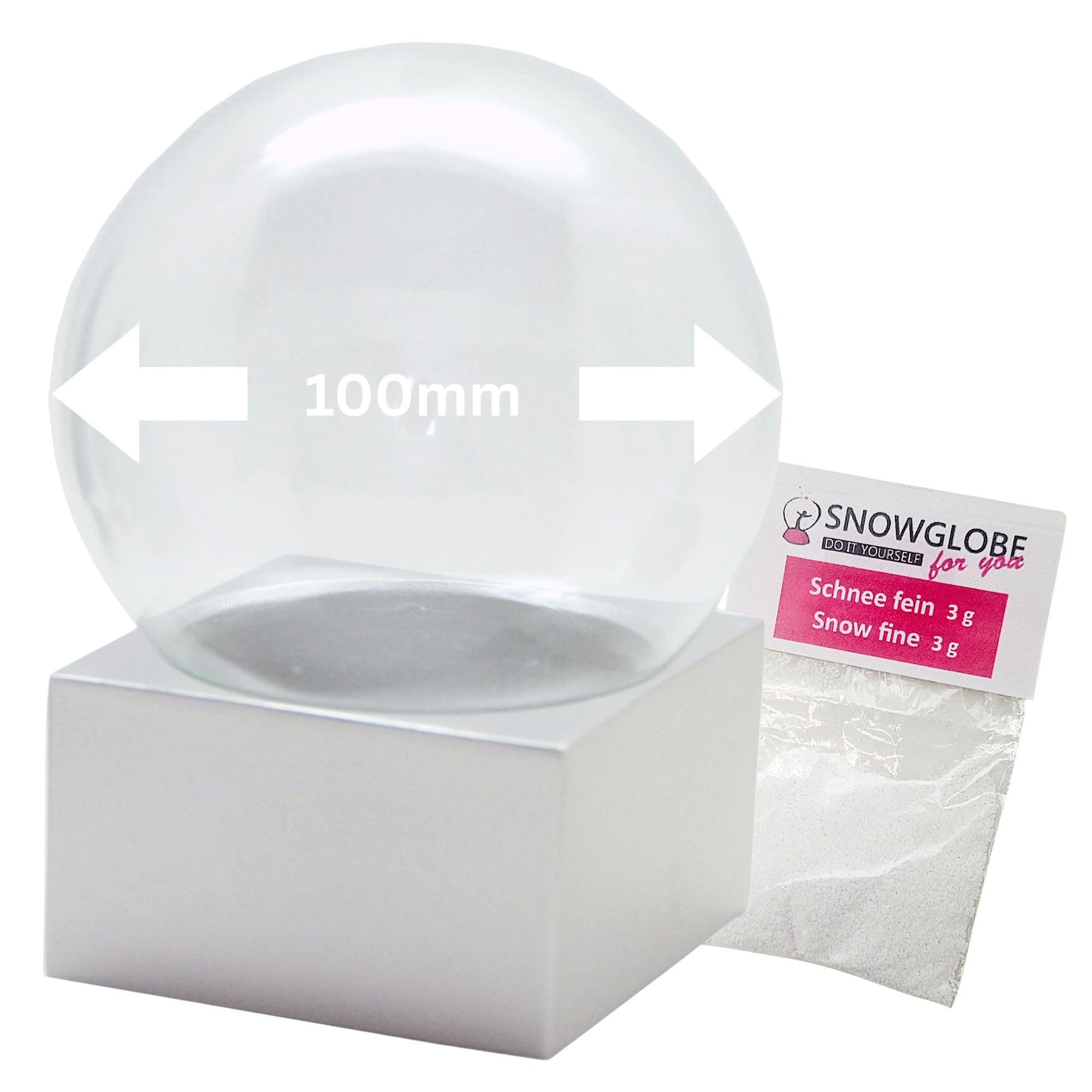 SNOWGLOBE for you - DO IT YOURSELF DIY Snow Globe Custom Silver Glass Base Polyresin 100 mm Diameter
