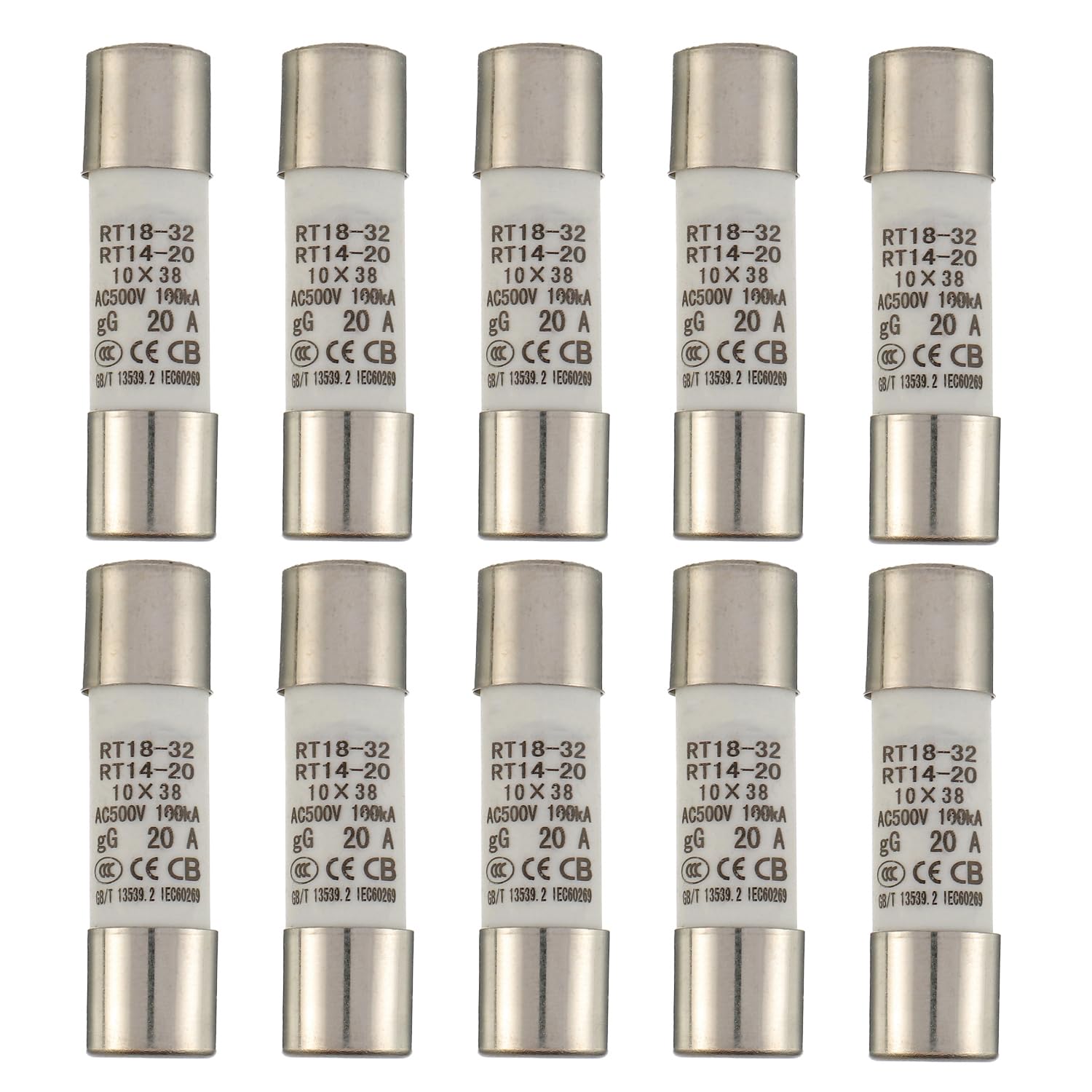 SIGANDG 20A 500V Ceramic Tube Fuse RT18-32 10x38 mm Cylindrical High Voltage Fuses (Pack of 10)