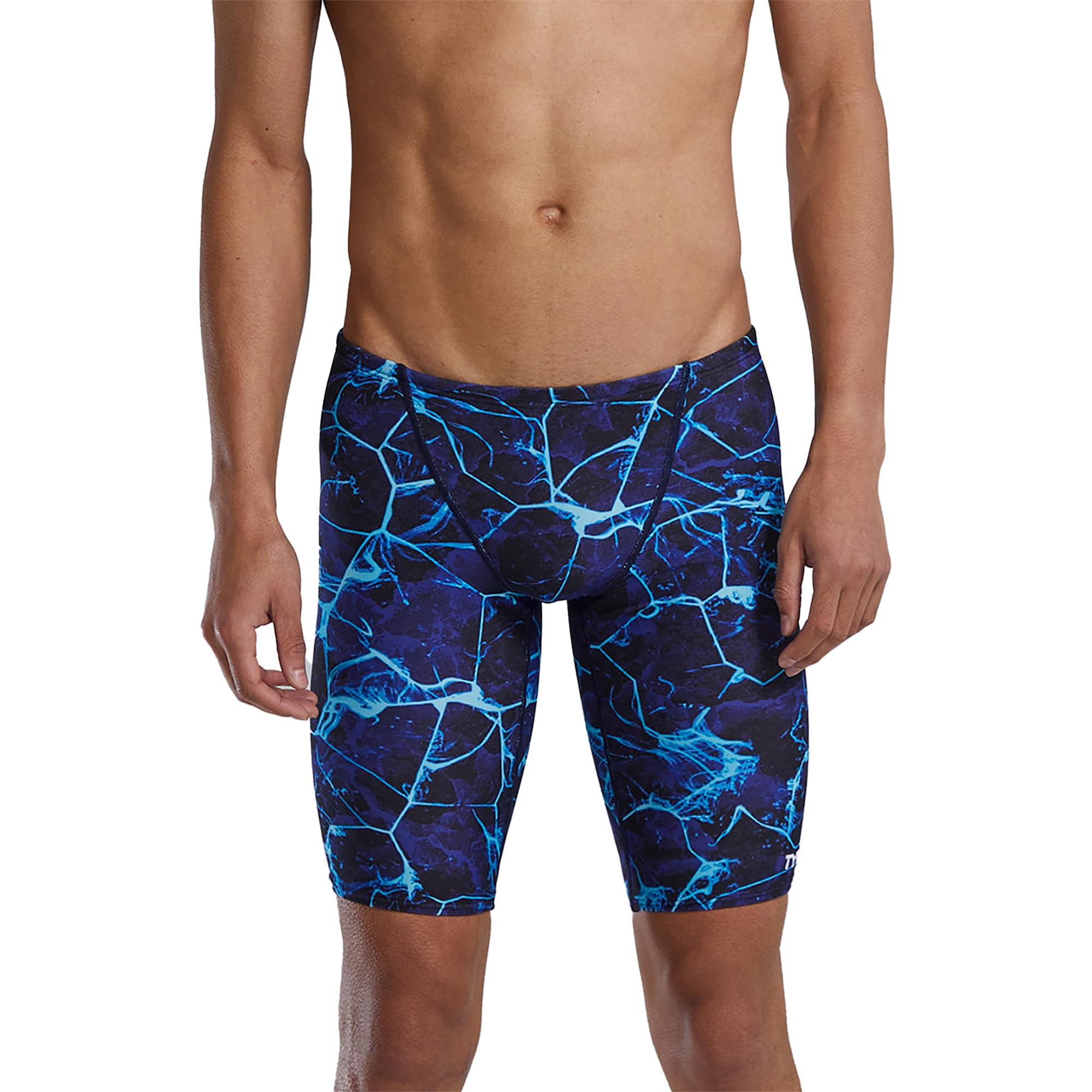 TYR Durafast Elite Swim Jammers for Men - Competition Swimwear with Championship Cut, Ultra-Durable Compressive Fabric - Jammer Briefs for Training, Racing, Recreation, Blue/Synapse Image