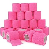 24 Pack Self Adhesive Bandage Wrap 2 Inch, Athletic Elastic Non Woven Cohesive Bandage for Sports, First Aid Medical, Wrist, Ankle Sprains, Swelling and Vet Wrap (Hot Pink)