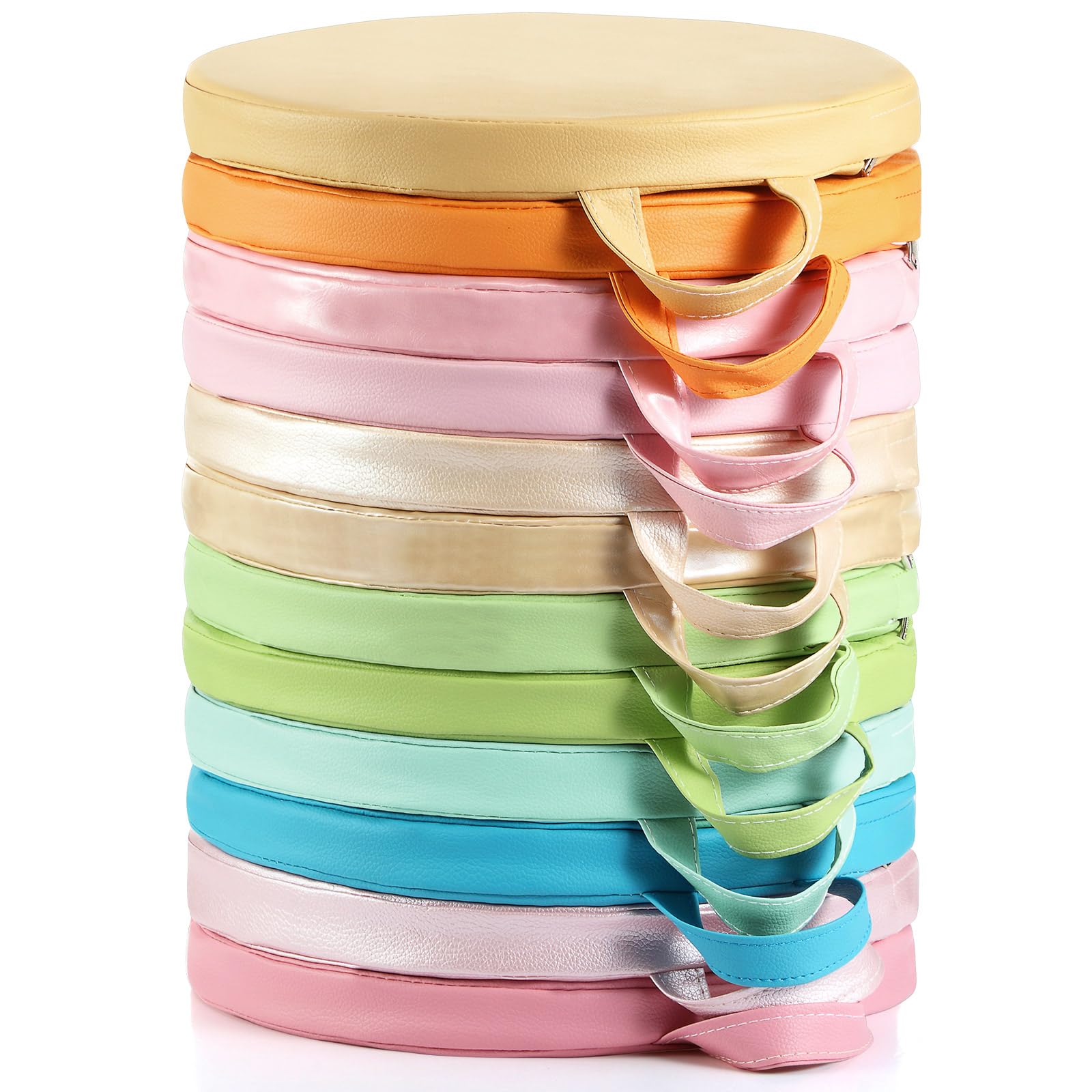 Photo 1 of Sawysine 12 Pcs Floor Cushions Classroom Flexible Floor Seating with Handle for Kids in Home School Classroom Kindergarten Daycare Nursery (Pastel Color,Round)