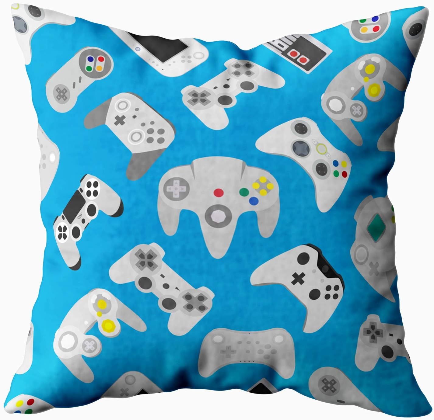 TOMKEY Sofa Pillow Cases, Hidden Zippered 18X18Inch Video Game Controller Background Gadgets Pattern Decorative Throw Cotton Pillow Case Cushion Cover for Home Decor,Blue White