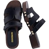 CUSHIONAIRE Tokyo Vegan Leather Suede Platform Sandals for Women | Adjustable Strap Heeled Slide Sandals, Memory Foam Comfort Summer Sandals, Rubber Outsole, Cutout Upper with Studded Detail