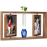 Contid Small Urn for Human Ashes and Memorial Picture Frame Hold Two 4’’ x 6’’ Photo with Hydroponics Glass Vase,Mini Keepsake Urn（Not Included Plant）