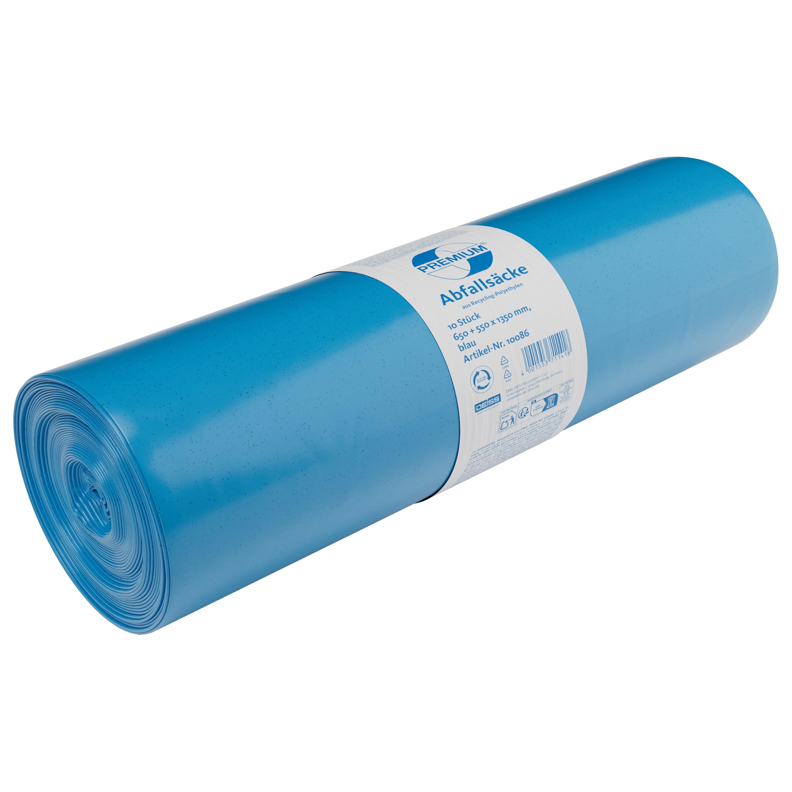 DEISS Premium Blue Bin Liners Type 80, 240 L, Pack of 10, 240 L – Type 80, 10086