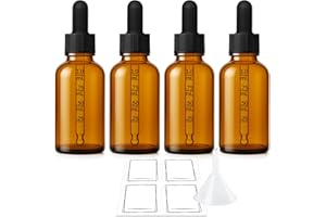 Bumobum 1 oz Dropper Bottle, Amber Glass Dropper Bottle with Glass Measured Dropper, Empty Eye Tincture Bottles with Funnel & Labels for Essential Oils Serums Tavel Liquids, 4 Pack