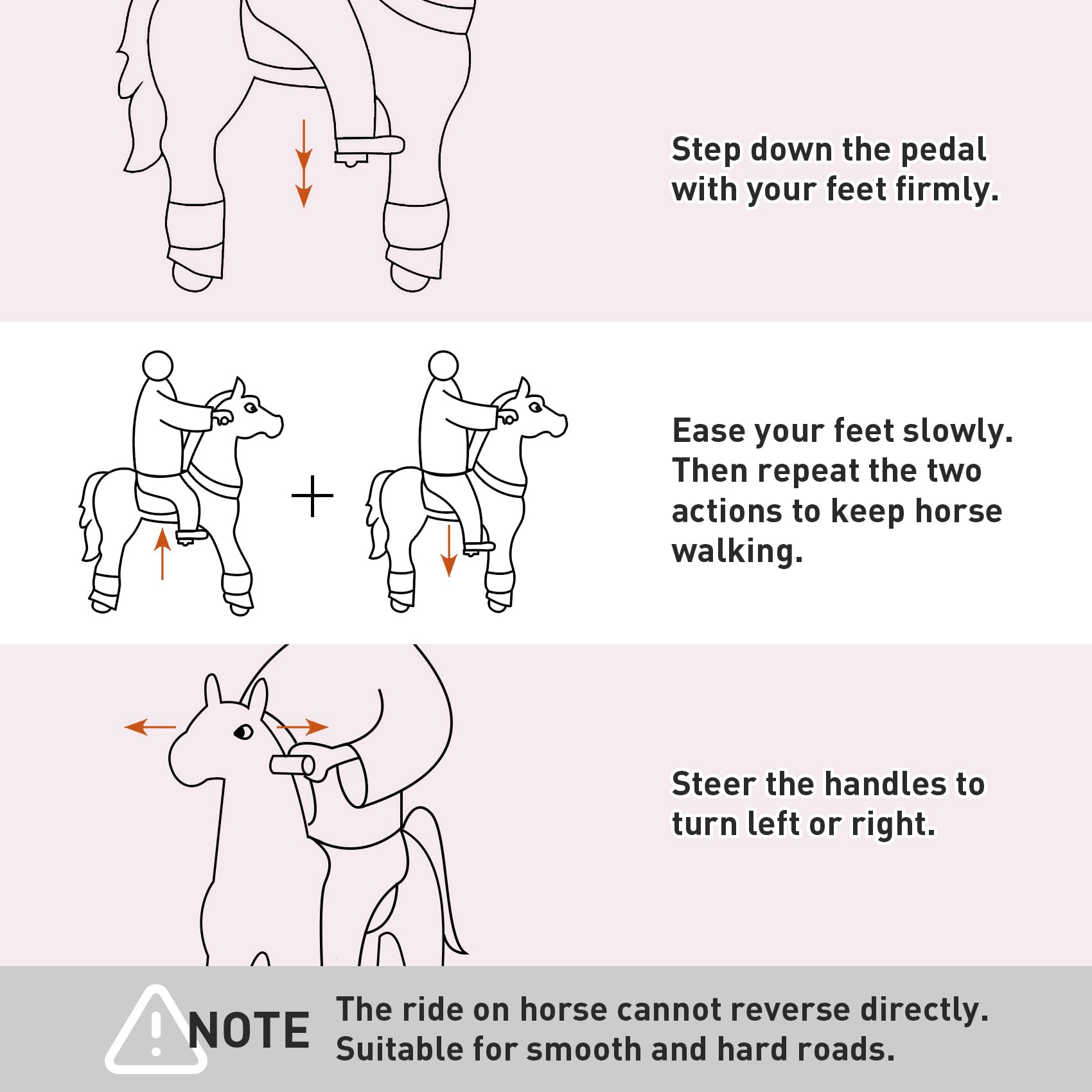 Kidsgrow Ride on Horse Unicorn Toy for Kids Riding Horse Pony Rider Mechanical Cycle Walking Action Plush Animal for 4 to 9 Years, No Battery or Electricity,Max Load 165 LBS, Medium Size