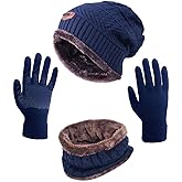 HINDAWI Winter Hat Scarf Gloves Slouchy Beanie Snow Knit Skull Cap Touch Screen Mittens Circle Scarves for Women Men
