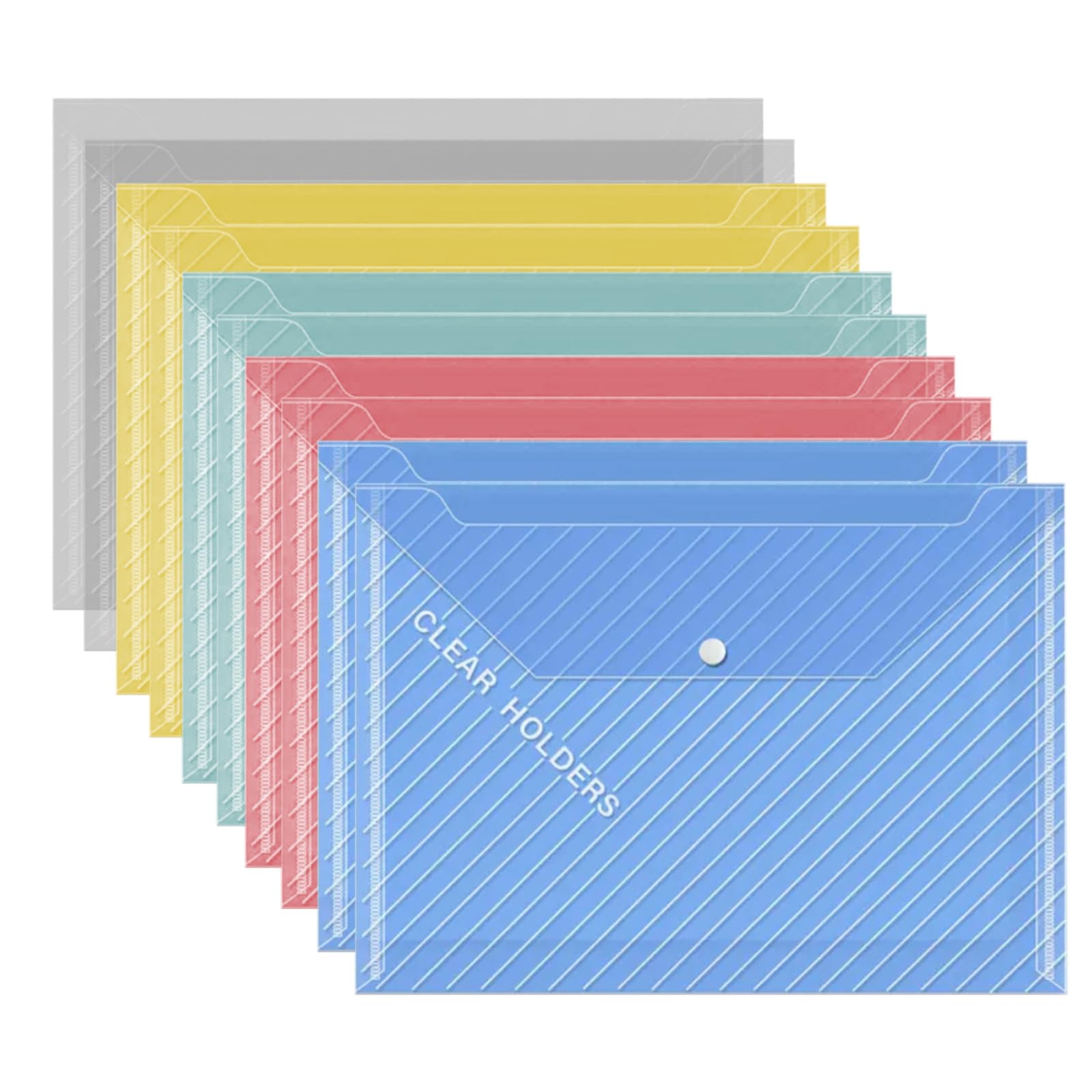 ATB-Foger 10 Pack A4 Colorful Plastic Folders Popper Wallet Document Folder with Button Meshes Popper Wallets for School Office Stationary Paper Filing