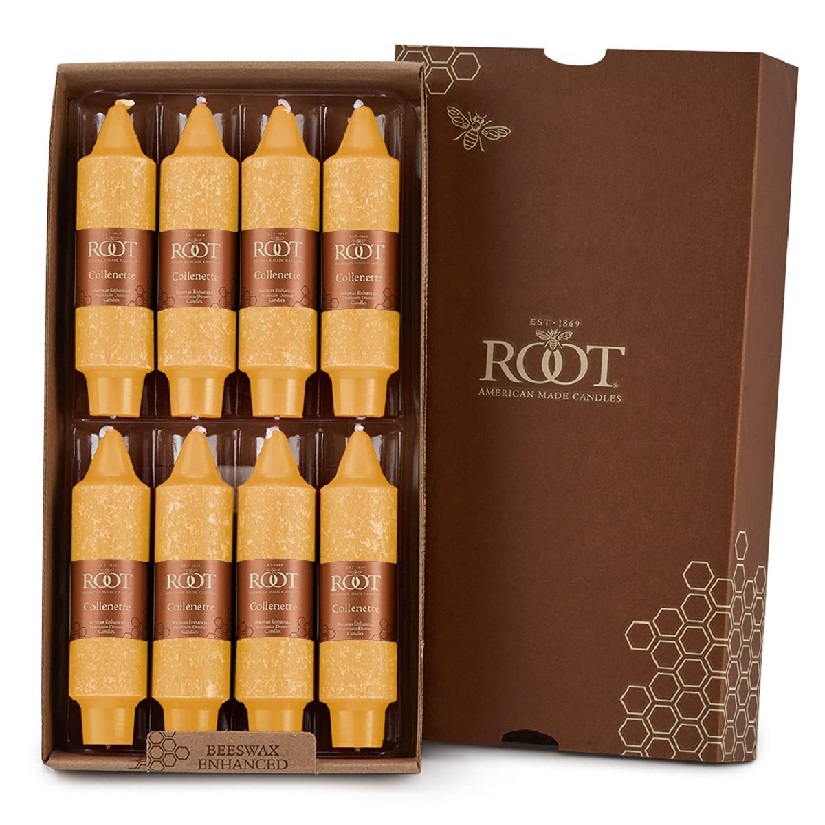 Root Candles Unscented Dinner Candles Premium Beeswax Blend Boxed Candle Set, 5-Inch, Butterscotch, 8-Count Image