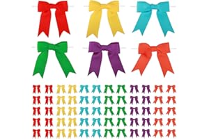 Meseey 3 Inch Grosgrain Ribbon Twist Tie Bow 60 Pcs Rainbow Assorted Pretied Premade Craft Bows for Treat Bags Gift Wrapping Basket Wedding Baby Shower Brithday Christmas Party (Rainbow)