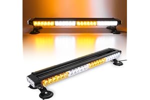 CUMART 26.5" 54 LED Automotive Rooftop Beacon Light Bar Double Side Emergency Warning Flash Strobe Snow Plow Light Traffic Advisor with Magnetic Base For Tow Work Truck Pickup Amber White