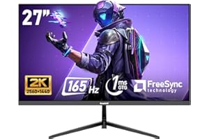 Gawfolk 27 inch 2K QHD(2560×1440) PC Screen, 165Hz Gaming Monitor, 1ms Without Bezel, FreeSync,98% sRGB, 178° Wide Viewing Angle,Display 1.4、Port HDMI2.0, Wall Mount Compatible 75 * 75MM- Black