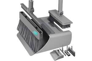 4-in-1 Foldable Broom and Dustpan Set with Floor Brush and Squeegee – Extended Handle, Space-Saving Design for Home, Kitchen,