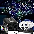 AZIMOM Dual Color 20w Twinkle Fiber Optic Starlight Headliner Kits 600pcs 0.03in 9.8ft, RGB Meteor Shooting Star, Sound Activated Remote APP Control Home Car Ceiling Décor