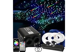 AZIMOM Dual Color 20w Twinkle Fiber Optic Starlight Headliner Kits 1200pcs 0.03in 13.1ft, RGB Meteor Shooting Star, Sound Activated Remote APP Control Home Car Ceiling Décor